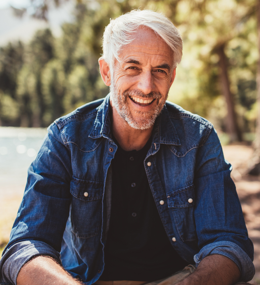 a man in a blue shirt