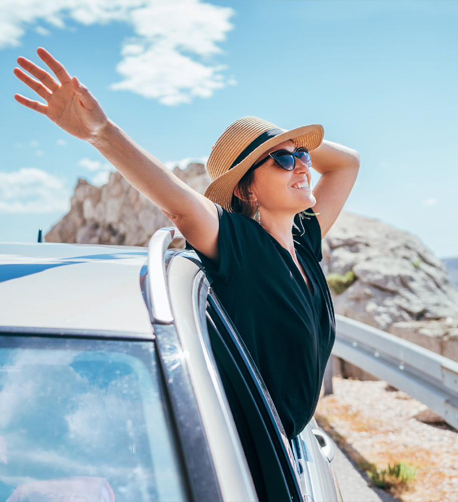 a woman in a car
